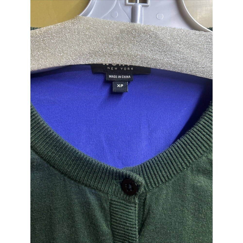 Worth New York Silk Cardigan XP Colorblock Green Purple Button Front - Picture 3 of 10